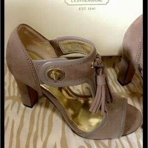Coach Tristen Heeled Taupe Suede leather Sandals